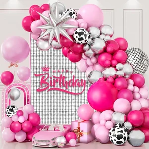 73 Pcs Disco Balloon Garland Arch Kit starburst Balloons Disco Rose Red Pink Balloon Birthday Party Decorations