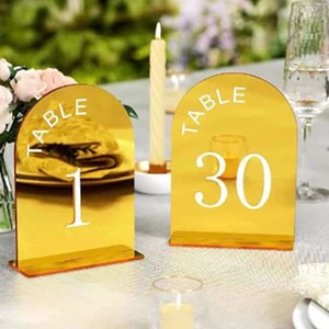 Modern Commercial Furniture Golden Mirror Seat Signs Blank Acrylic Arched Wedding Table Number Signs for Outdoor & Living Room
