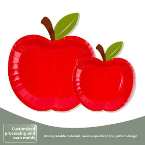 In Stock Cross-border Red Apple-shaped Party Shaped Biodegradable Disposable Paper Plate Fruit-themed Birthday Festival