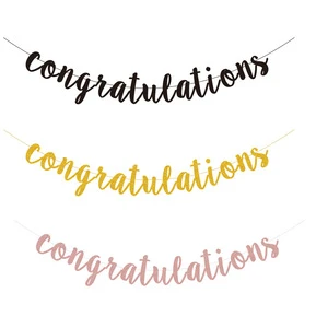 Theme Party Decoration Congratulation Letter Pull Flag Glitter Paper Banner with Various Colors