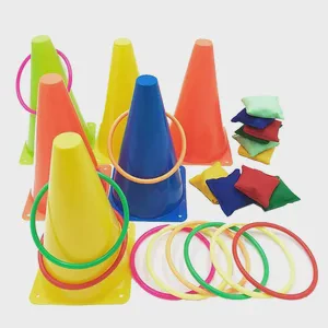 Plastic Cones Ring Toss Combo Set Outdoor Carnival Games for Kids Adults Birthday Party Throwing Backyard Lawn Game