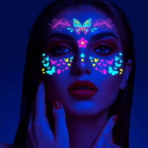 1pc Fluorescent Face Sticker Butterfly Fake Body Tattoo Waterproof Sticker Masquerade Neon Music Festival Party Makeup Glitter