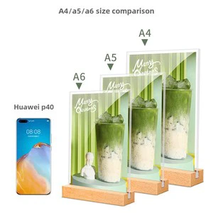 A5 Vertical Acrylic Table Card Sign Display with Beech Base for Hotel & Restaurant Supplies