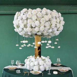 120cm White Flower Wedding Table Decoration Silk Hydrangea Rose Artificial Flowers Centerpieces Table Decorations