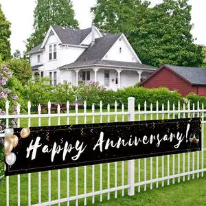 Romantic Happy Anniversary Decorations Banner Black Bilingual
