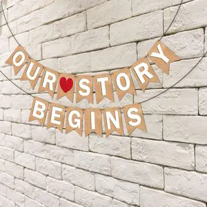 Pre Wedding Bunting Banner Ute Style White Text & Red Heart Our Story Begins Dining Application E27 Bulb Base