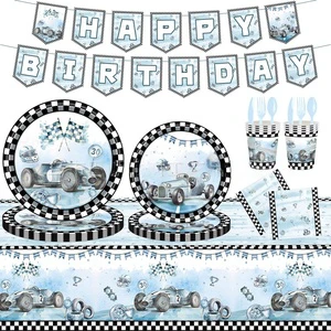 Disposable Racing Theme Tablecloth and Paper Tray Set Children's Party Tableware & Decorations Party Supplies