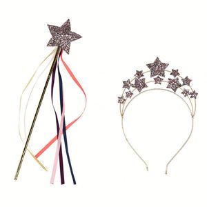 2pcs/Set Star Wands Toy Set with Star Headband Kids Birthday Party Supplies Children Glitter Fairy Magic Sticks Set