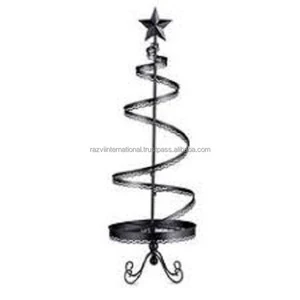 Black Metal Christmas Display Tree Stand with Multiple Hooks Modern Wood and Iron Wire for Jewelry & Holiday Ornament Hanging