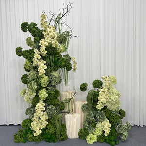 Luxury Green Orchid Hydrangea KT Board Flower Row Wedding Backdrop Decor Floral Arrangement Event Props Stage Aisle Floor