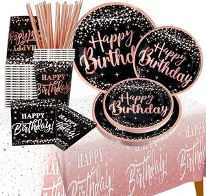 Factory Direct 21st Birthday Party Supplies Modern Tableware Set Plate Napkins Tablecloth Cups Cutlery Banner 24 Guests