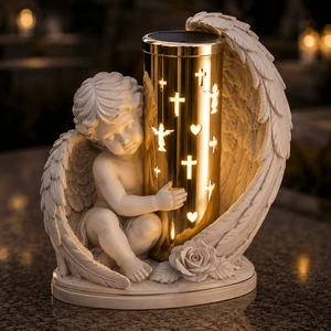 2026 New Wholesale Solar Angel Grave Lights Outdoor Waterproof Znicz Solarny Memorial Cemetery Decoration