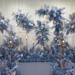 Haze Blue Silk Floral Hanging Stage Background for Weddings Elegant Floral Props Set for Wedding Centerpieces Table Decorations