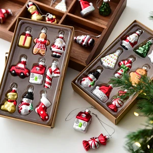Creative Hand Painted Glass Christmas Baubles Santa Snowman Figurine Xmas Tree Hanging Ornaments for Holiday Home Decor