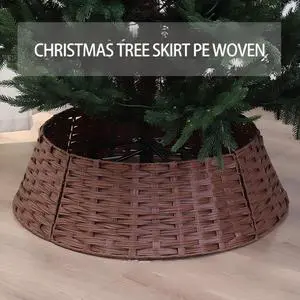 Large Brown PP Rattan Plastic Christmas Tree Stand Hand Woven Detachable Decoration Base Elegant Christmas Tree Accessories