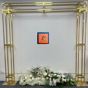 Banquet Hall Interior Decoration Items Metal Square Wedding Decorations Background Gold Flower Arch Stand Frame Backdrop Stand