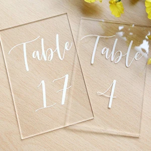 Clear Place Cards Rectangle Table Numbers Acrylic Table Signs with Stand Numbers for Wedding