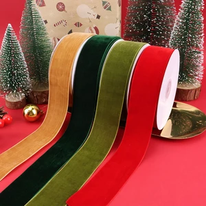 High Quality Christmas Red Green Velvet White Ribbon 3.8cm Fast Shipping for Gift Wrapping Hair Bows Wedding & Party Decorations
