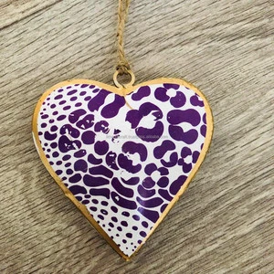Customised Purple Rustic Enamelled Metal Heart Decoration New Arrival Hanging Handmade Christmas Tree Stand Accessories