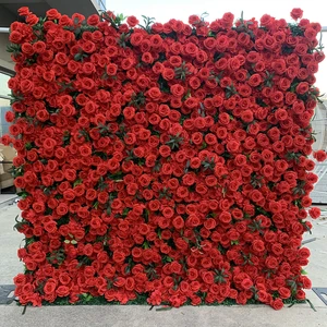 YXFW075 Artificial flower wall backdrop 3D 5D red rose wall easy to roll up 8x8ft flower wall for wedding decoration