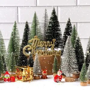 30-Pack Mini Christmas Trees - Bottle Brush Decor with Wooden Base for Tabletop/Party