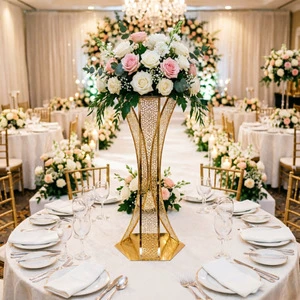 Modern Electroplated Iron Wedding Floral Backdrop Stand with Flower Props for Stage Use