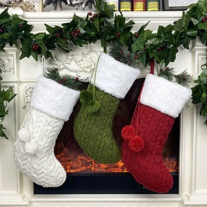 Large Knitted Rustic Xmas Stockings Cable Hanging Knit Christmas Stockings for Holiday