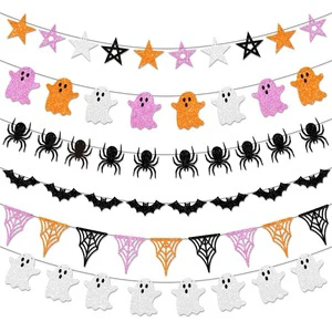 Halloween Party Decoration Paper Banner with Ghost Spider Bat Design Digital Printing Party Supplies for Festival Atmosphere