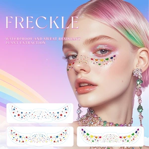Hot Selling New Color Temporary Tattoo Stickers Freckle Rainbow Face Decals Stars Carnival Shining Facial Paper for Cross-Border