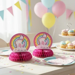 QF Christmas Easter Party Customizable Cartoon Honeycomb Ornaments with Unicorn Rainbow Design Paper Material Cute Theme