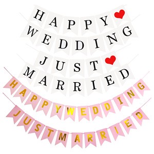Happy Wedding Banner Paper Wall Hanging Flags Garlands Decoration