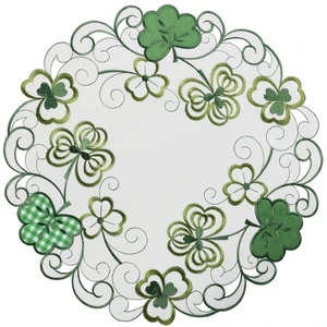 OWENIE Embroidered Irish Clover Rosette Heat Resistant Cutwork Round Macrame Placemats or Dining Table