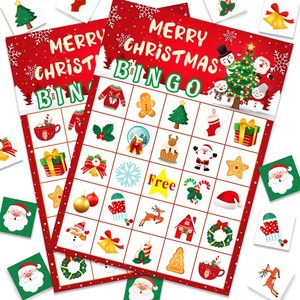 24pcs Eco-friendly Customizable Logo Christmas Party Games Favors Supplies Xmas Paper Bingo Game Cards for Kids Adult Game