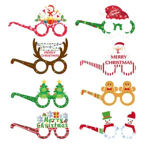 Festive White Card Material Paper Glasses For Kids Holiday Decoration Christmas Photography Props 8-Piece Set For Parties