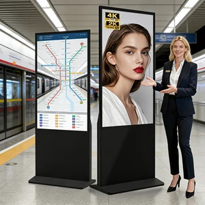 34 55 65 Inch LCD Touch Screen Digital Display Board IP65 Rated Floor Standing Advertising Photo Booth For Restaurants