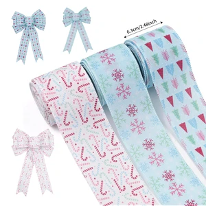 Elegant Light Blue Holiday Wired Ribbon with Merry Christmas Print, Whimsical Candy Cane Ribbon for Tree Toppers & Gift Wrapping