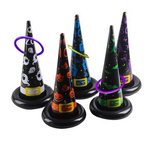 Spooky Ring Toss Game Set Inflatable Halloween Witch Hat Hoops for Kids Adults Outdoor Carnival Party Entertainment