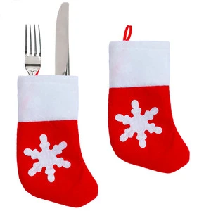 Custom Red Mini Snowflake Christmas Socks Party Tableware Decoration Non Woven Felt Mini Christmas Stockings