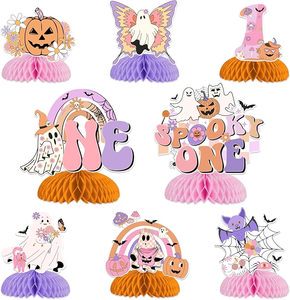 Spooky One Birthday Decorations Girl 8PCS Halloween Honeycomb Centerpieces Groovy Halloween 1st Table Birthday Decorations