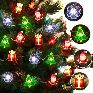 Battery Operated Adjustable 20 LED Snowflake Christmas Tree Lights with Santa & Gift Box-Home & Table Indoor Holiday Decor