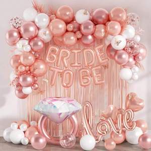 Rose Gold Party Background Wall Decoration Bride to Be Ring Heart Shape Balloon Arch Kit With Foil Curtains for Bridal Shower