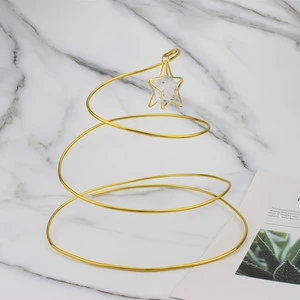 Gold Spiral Christmas Tree Stand With Crystal Star Pendant Metal Decor For Holiday Display