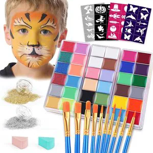 Face Painting Makeup for Kids Party 32 Colors Professional Oil Face Body Paint with 10 Brushes 4 Reusable Face Paint
