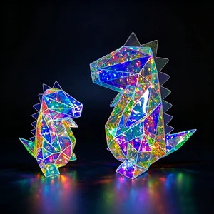 彩虹色恐龙造型灯棱镜形 3D 霸王龙雕塑 LED 夜灯适合儿童房儿童房装饰家庭派对用品