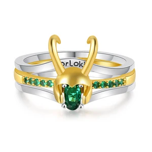 Creative 3 in 1 Comic Hero Ring Stackable Triple Layer Helmet Cuff Ring Copper with Real Gold Plating and Zirconia