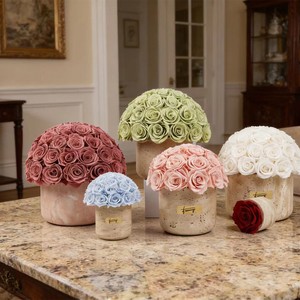 Stone Terre Travertine Vase Dried Natural Eternal Flowers Bouquet Everlasting Eternity Forever Immortal Preserved Roses
