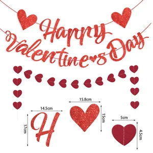 Valentine's Day Banners Red Love Heart Paper Flags Wedding Engagement Birthday Decoration Photo Props Party Supplies