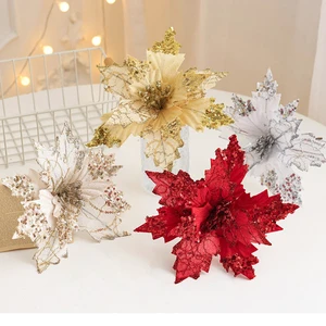 Artificial Durable Silk Christmas Flowers for Xmas Tree Ornaments Wedding Party Back School Chinese New Year Wreath Decorations