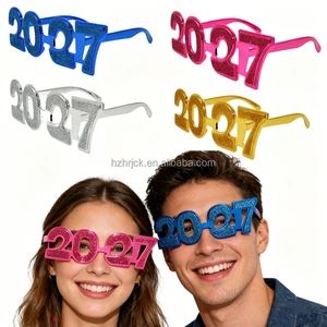 Happy New Years 2027 Eve Party Supplies Plastic Gold Silver Blue Hot Pink Decorative Glasses New Year Photo Props