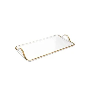Handcrafted Home Hotel Dinnerware Food Serving Trays White Powder Coated Metal Serving Tray With Golden Border Serving Tray